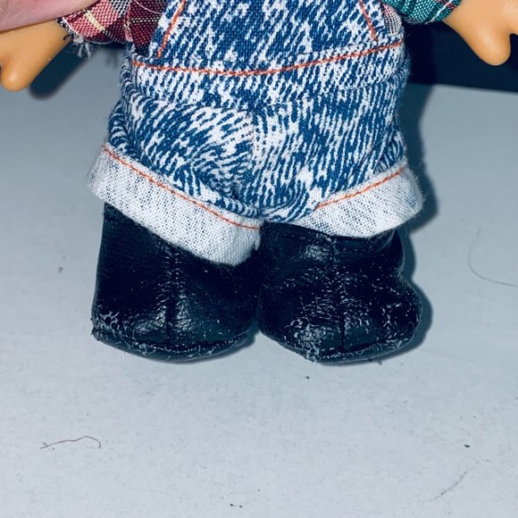 Russ Troll Doll Plaid Shirt Overalls Orange Hair Brown Hat Farmer Figure Toy - Picture 3 of 4